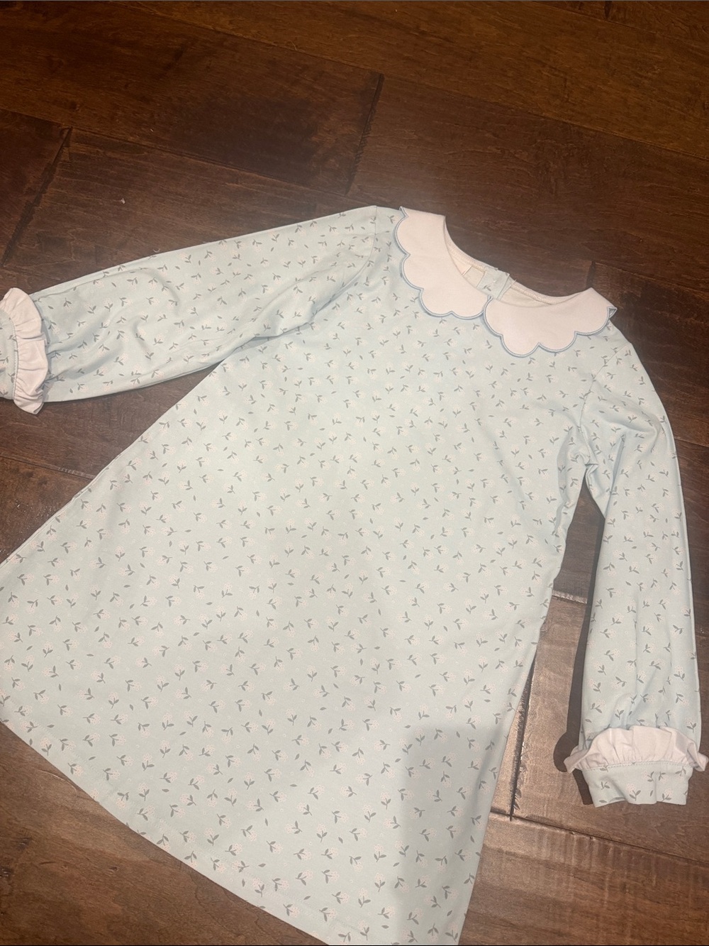 Kids Long-Sleeve Scallop Collar dress - Light Blue Floral